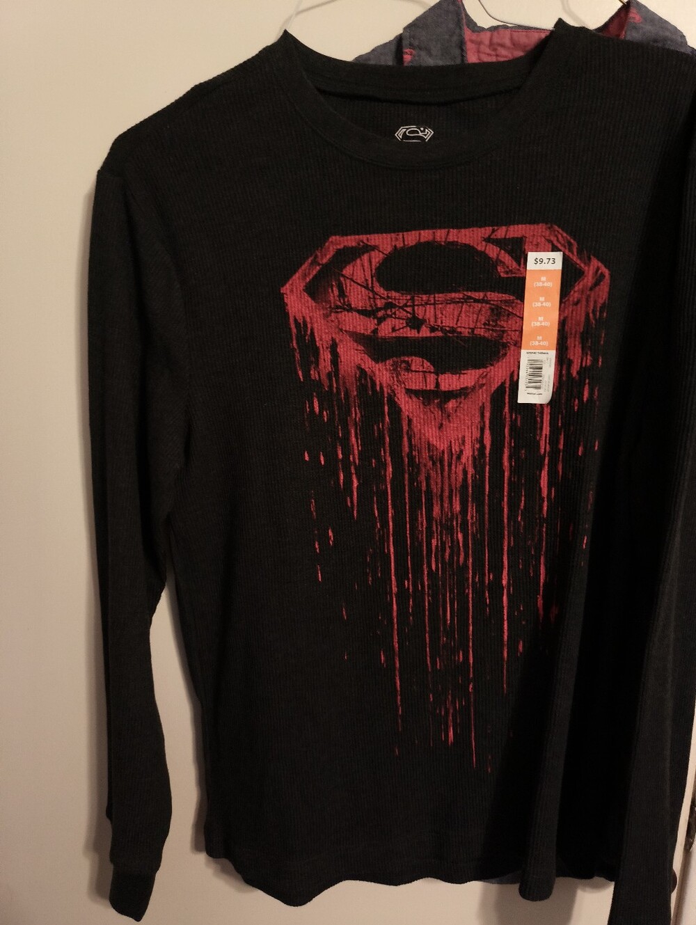 DC Black Thermal Shirt with Red Superman Logo